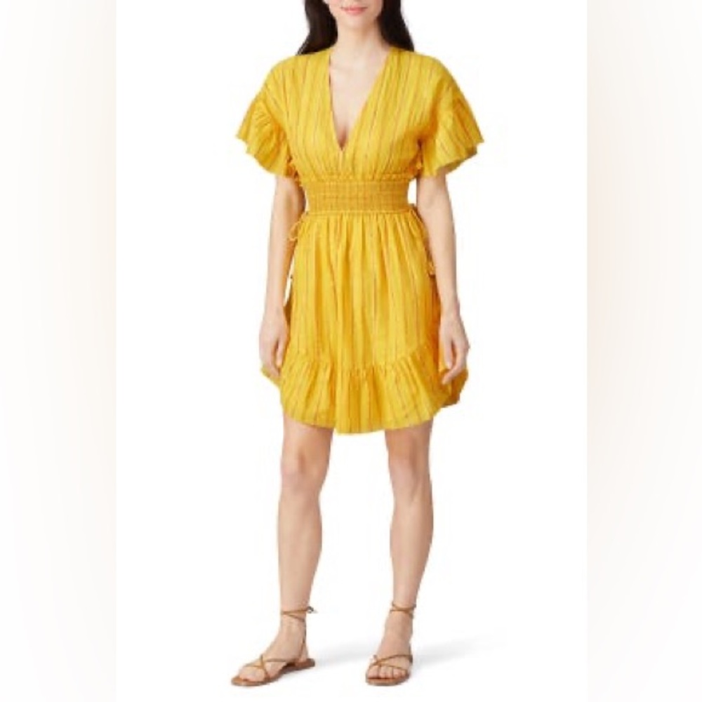 Saylor Adrianne Ruffle-Sleeve Yarn Dye Strip Mini Dress Size XS